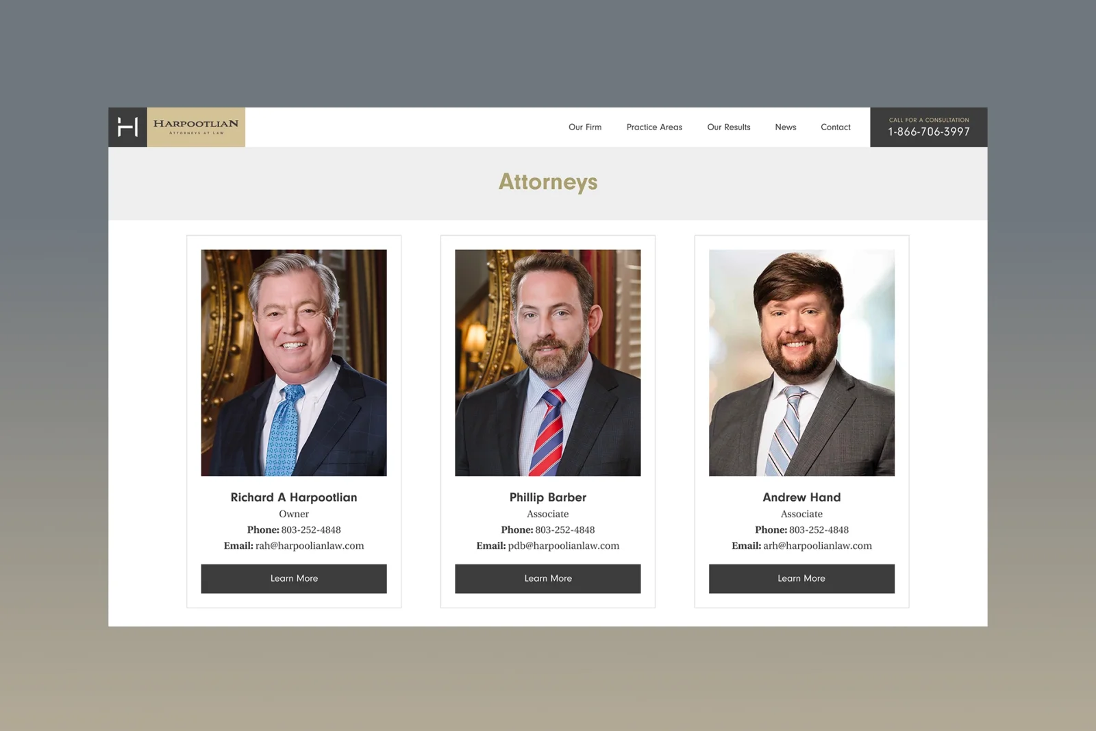 Harpootlian Law Firm mobile responsive design