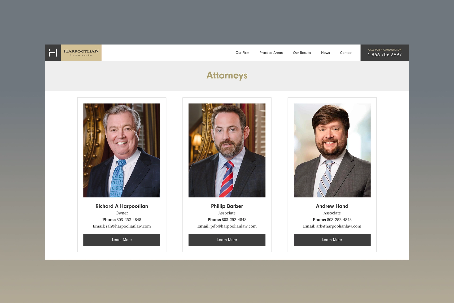 Harpootlian Law Firm mobile responsive design
