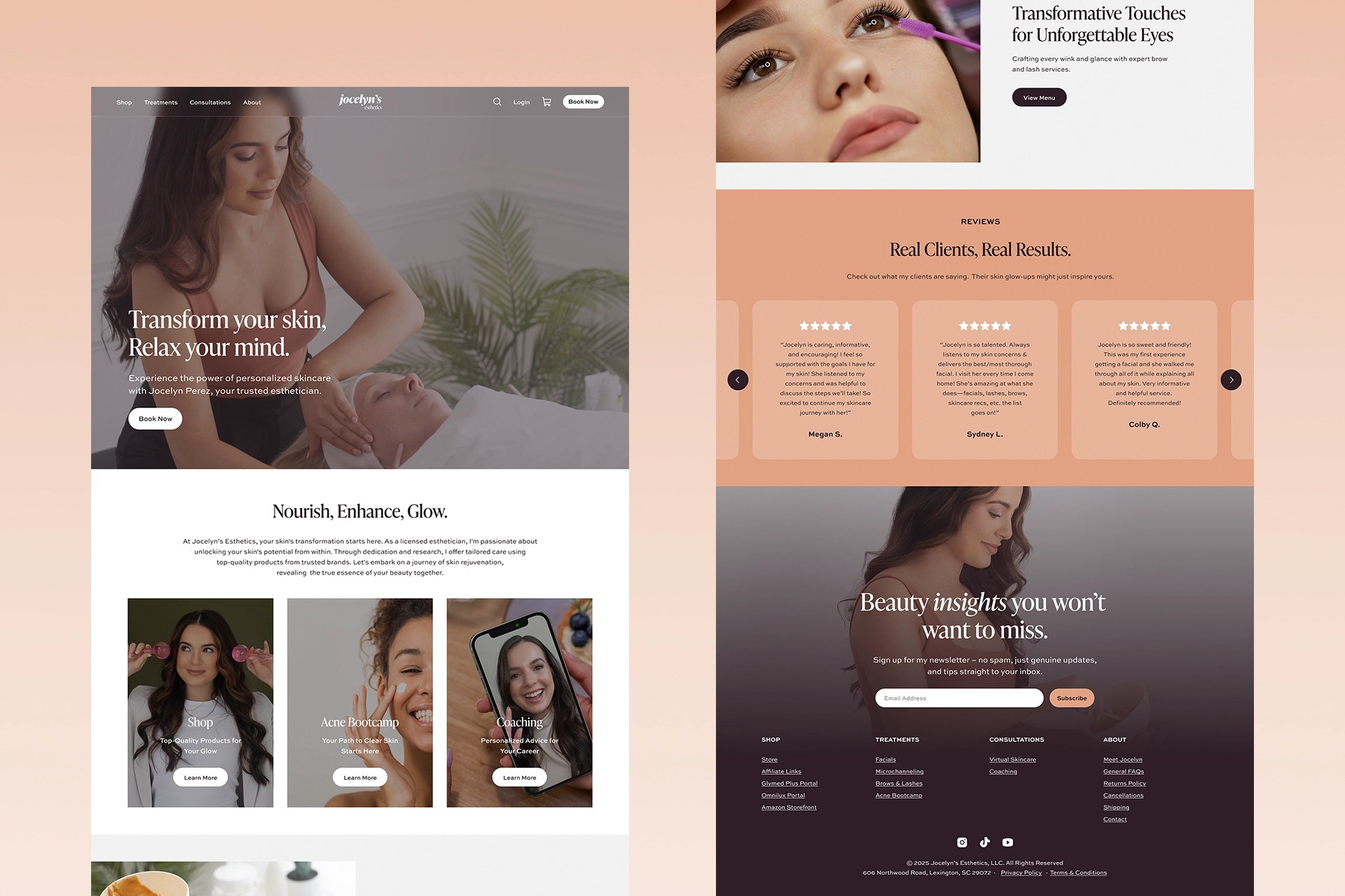 Mobile view of Jocelyn's Esthetics website